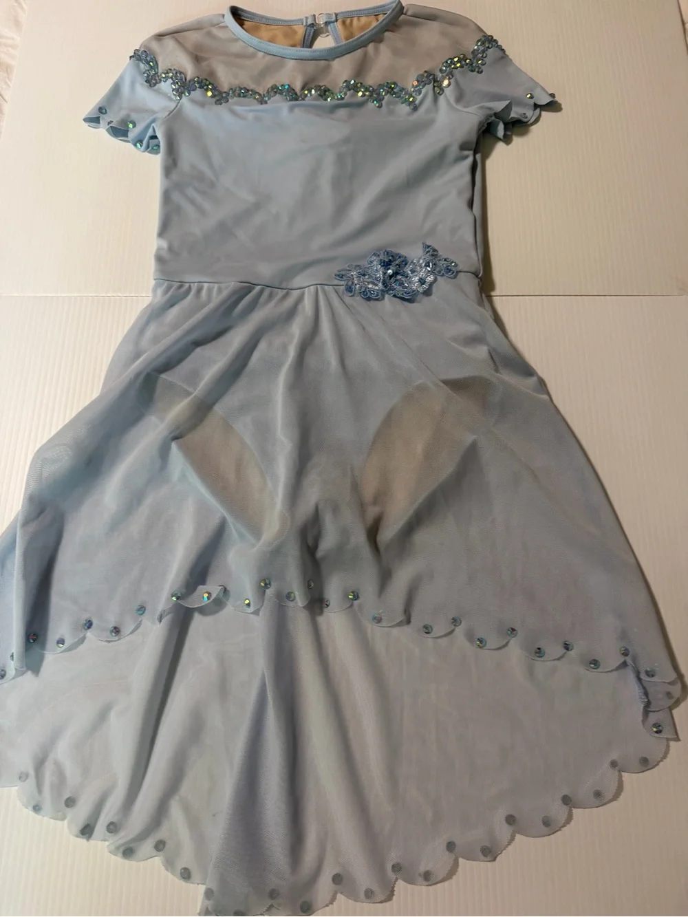 Weissman dance costume custom blue modest scallop dress Grow 13405 child IC 7/8